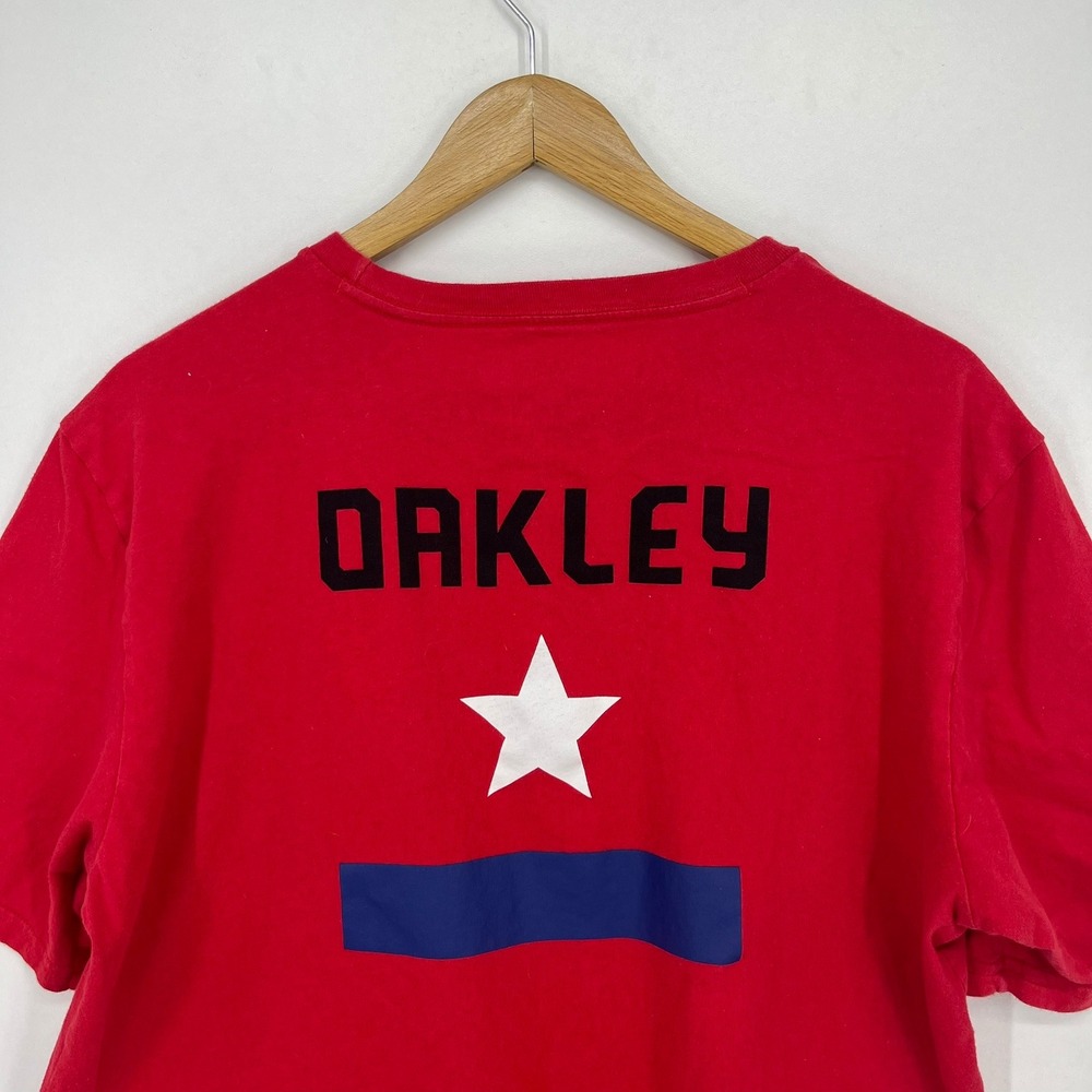 Oakley‎ Mens Red Graphic T-Shirt Short Sleeve Regular Fit Star Logo Large USA - Picture 7 of 14